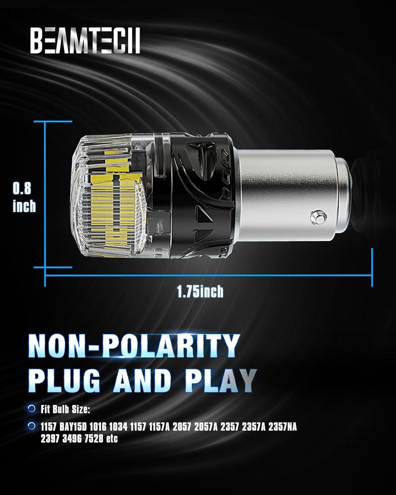 BEAMTECH 1157 LED Bulbs for Brake Tail Lights, 6500K Cool White Super Bright, 2057 2357 7528 BAY15D for Parking Backup Reverse Lights, Front Rear Side Marker Lights, Pack of 2 - Image 5